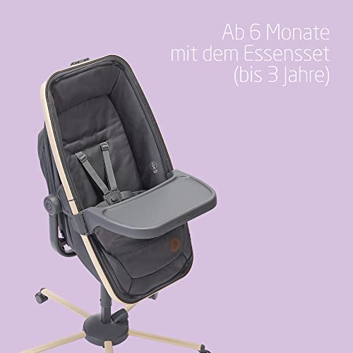 Maxi Cosi Alba All in 1 Stubenwagen, Einfacher Wechsel Zwischen Baby Stubenwagen, Baby Wiege und Hochstuhl, 0 Monate 3 Jahre (15 kg), Kompatibel mit Maxi Cosi Alba Meal kit, Beyond Graphite