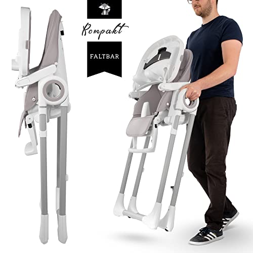 Sweety Fox Hochstuhl Baby mit Liegefunktion   Verstehllbar und Klappbar, Kinderstuhl mit Sicherheitsgurt   Mitwachsender Kinderhochstuhl 6 Monaten bis 3 Jahren, max. 15 kg   Grau