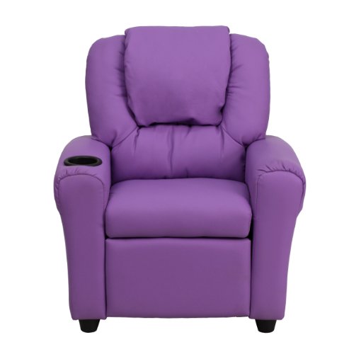 Flash Furniture Lehnsessel für Kinder, modern, mit Becherhalter und Kopfstütze, Holz, lila Vinyl, 61 x 48 x 48 cm