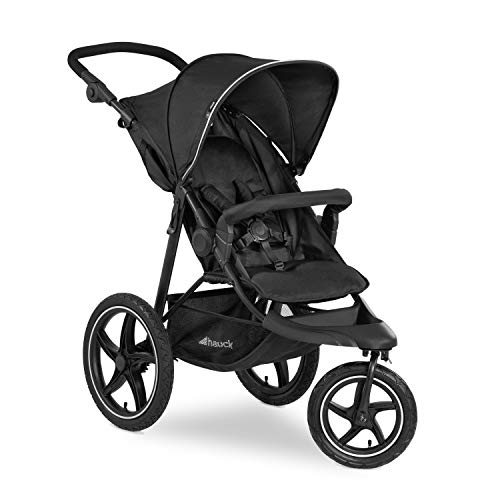 hauck Kinderwagen Runner 2, Dreirad Buggy mit XL Lufträder für Kinder bis 22 kg, UV Schutz 50 , Belüftungsfenster, Höhenverstellbar, Faltbar, XL Korb bis 3 kg, Liegefunktion (Black)
