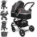 Lorelli Kinderwagen Alba 2 in 1 mit Federung, Umwandelbar in Sportsitz, Baby Kombikinderwagen bis 15kg, Zusammenklappbar, Große Gummireifen, Großer Einkaufskorb, Organizer Tasche, Grau