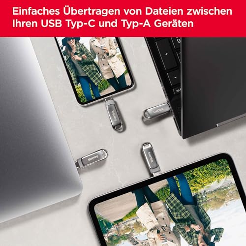 SanDisk Ultra Dual Drive Luxe USB Type C Laufwerk Smartphone Speicher 1 TB (Mobiler Speicher, USB 3.2 Gen 1, drehbares Design, 400 MB/s Lesen, USB Laufwerk, automatisches Backup)