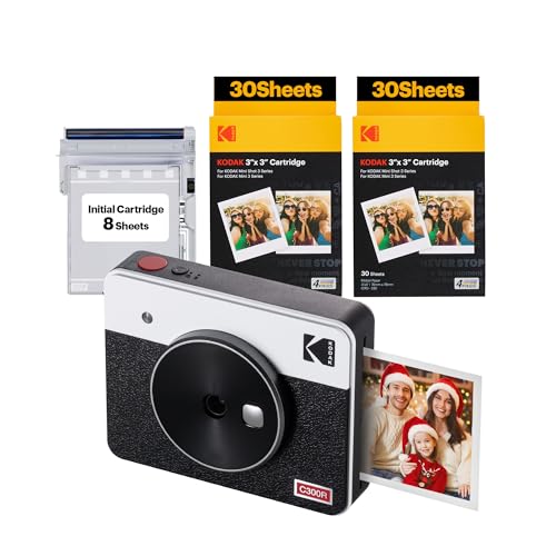 Kodak Mini Shot 3 Retro 4PASS 2 in 1 Sofortbildkamera und Fotodrucker, Tragbar (7,6 x 7,6 cm)   Paket mit 68 Blatt, Weiß