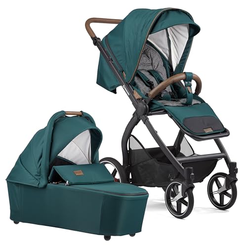 Gesslein Kinderwagen FX4 Swing mit Babywanne Panorama Lyx (Kinderwagen 3 in 1 mit Liege  und Sitzoption, inkl. Sportwagenaufsatz, individuell einstellbar, hoher Komfort, geringes Packmaß), Grün