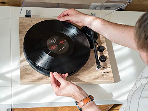 Lenco LBT 188 Plattenspieler   Bluetooth Plattenspieler   Riemenantrieb   2 Geschwindigkeiten 33 u. 45 U/min   Anti Skating   Vinyl zu MP3 digitalisieren   braun kiefer