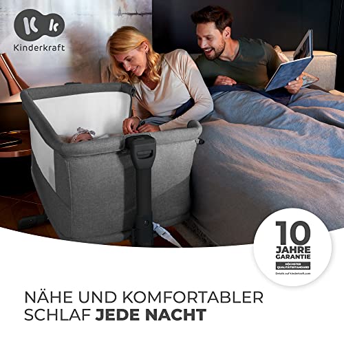 Kinderkraft NESTE GROW 3 in 1 Babybett, Beistellbett baby, Kinderbett ab Geburt für 2 Jahre, mit Matratze Transporttasche Rollen, Höhenverstellung in 5 Stufen, verstellbaren Matratzenwinkel, Grau