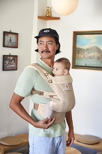Ergobaby Omni Dream Babytrage für Neugeborene ab Geburt bis 20kg, 4 Positionen SoftTouch Cotton Ergonomische Babybauchtrage Rückentrage Baby Tragetasche, Natural Dots