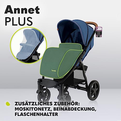 LIONELO Annet Plus Buggy bis 22 kg mit Liegefunktion, Kinderwagen klein zusammenklappbar mit Zubehör, Eva Schaum Räder, Moskitonetz, Fußdecke Getränkehalter, Korb