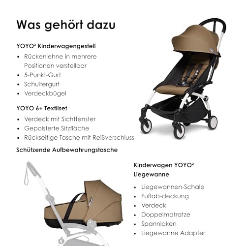 BABYZEN YOYO2 Kompletter Kinderwagen   Inklusive YOYO Liegewanne (Toffee), Kinderwagengestell (White) &amp; 6  Textilset (Toffee)   für Kleinkinder bis 22 kg