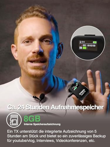 SYNCO Wireless Lavalier Mikrofon, G2A2MAX Kabellos Ansteckmikrofon 24H 200m Reichweite für DSLR Kamera Telefon, Drahtloses Lav Mikrofon für Vlog YouTube