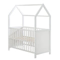 Kinderbett, Hausbett 60 x 120 cm, FSC zertifiziert, weiss, 6 fach verstellbar, als Baby  &amp; Beistellbett komplett mit Wickelplatte