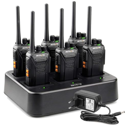 Retevis RT27 Funkgerät Professionell, Walkie Talkie PMR446, Funkgeräte mit 6 Fach Ladegerät,16 Kanäle VOX, Funkgeräte 6er Set für Baustelle, Sicherheitsdienst, Logistics (6 Stück, Schwarz)