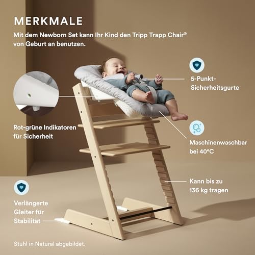 Tripp Trapp Stuhl von Stokke (Hazy Grey) mit Newborn Set (Grey)   Für Neugeborene bis zu 9 kg   Gemütlich, sicher &amp; einfach zu verwenden