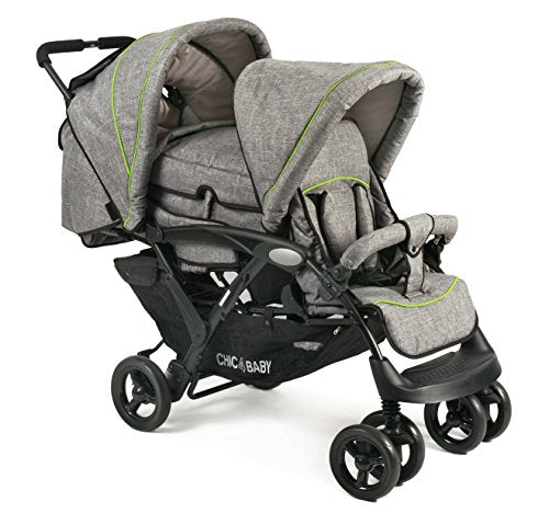 CHIC 4 BABY   Geschwisterwagen DUO mit Tragetasche und Regenschutz, Geschwisterkinderwagen für zwei Kinder, Zwillingswagen, Zwillingsbuggy, Tandemkinderwagen, Tandembuggy, Kinderwagen, Jeans grau