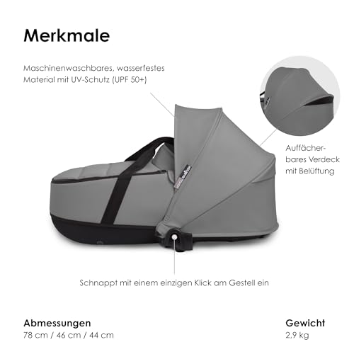 Babyzen YOYO 0  Liegewanne, Grey   Mit Dicker Doppelmatratze; Schale und Verdeck belüftet   Nur mit YOYO2 Gestell verwendbar (separat erhältlich)