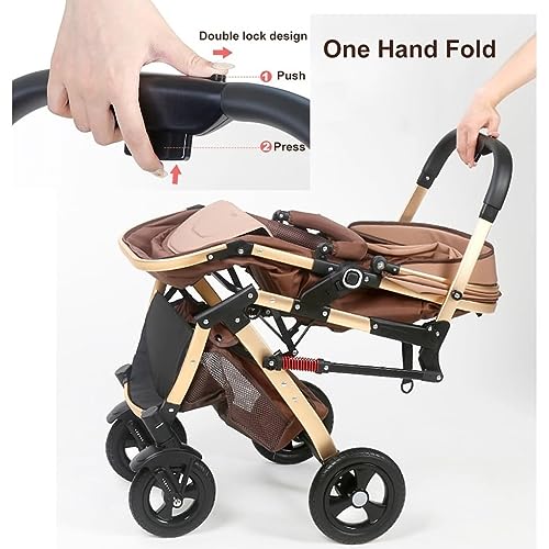 Doppel Kinderwagen nebeneinander, Tandem Kinderwagen for Säuglinge und Kleinkinder, faltbarer Baby Kinderwagen mit stoßdämpfendem Regenschirm und verstellbarer Rückenlehne (Color : Red)