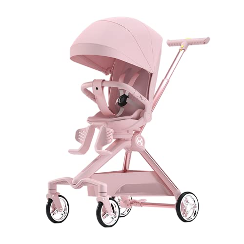 Kinderwagen 360° Drehbar Kompakter, Hashow Mini ELF 2, Buggy Klein Zusammenklappbar mit 95–175° Neigbarer Rückenlehne für Flugzeug, Freien, Stadt, Rosa