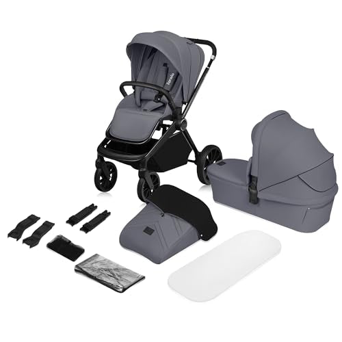 LIONELO MIKA PLUS 2 in 1 Buggy 0 48 Monate bis 22 kg Babywanne bis 9 kg, Rückenlehne und Füße verstellbar, AiryDots,Dämpfung, 360° drehbare PU Räder, XXL Verdeck