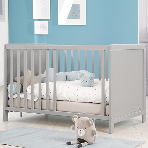 roba 2 in 1 Babybett 60 x 120 cm   Gitterbett &amp; Beistellbett 6 fach Höhenverstellbar   5 Schlupfsprossen   Holz grau / taupe
