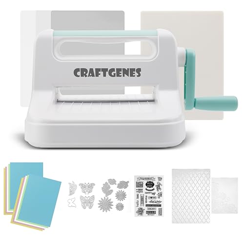 CraftGenes Stanzmaschine, manuelle Prägemaschine, 15,2 cm, Öffnungsgröße für Kartenherstellung, Scrapbooking und Bastelarbeiten – komplettes Set mit A5 Stanzformen, Prägeschablonen und Platten