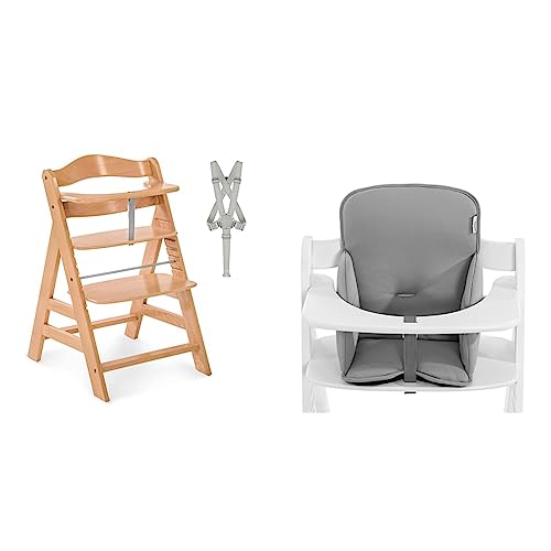 Hauck Kinder Hochstuhl Alpha    Mitwachsender Holz Babystuhl (FSC zertifiziert) &amp; Alpha Cosy Comfort Sitzverkleinerer ab 6 Monate