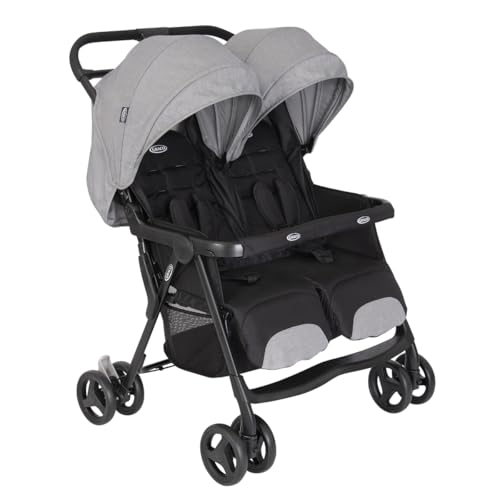 Graco DuoRider™ Doppel Kinderwagen, Geschwisterwagen, ab Geburt bis ca. 3 Jahre (15 kg), leicht, schnell zusammenklappbar, freistehend, großer Staukorb, inkl. Regenverdeck, grau, Steeple Gray