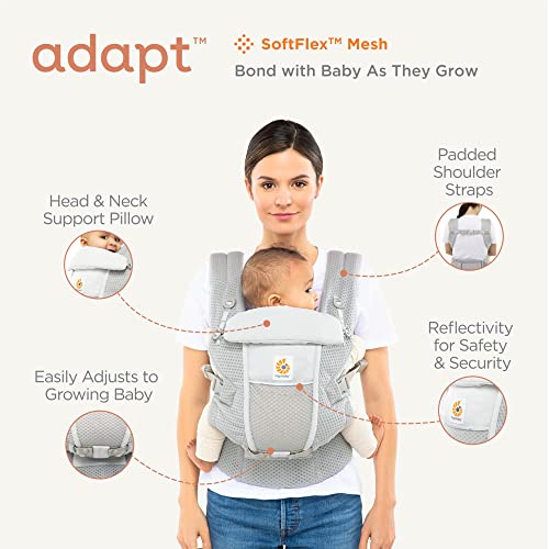 Ergobaby Adapt Babytrage für Neugeborene ab Geburt, 3 Positionen SoftFlex Mesh Ergonomische Babybauchtrage Rückentrage Baby Tragetasche, Onyx Black