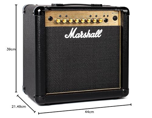 Marshall MG15GFX Gitarren Combo Verstärker mit integriertem FX, Übungsverstärker, geeignet für E Gitarre – Schwarz und Gold