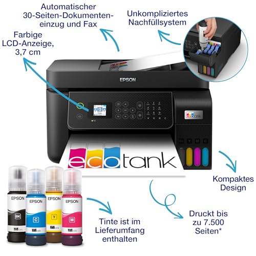 Epson EcoTank ET 4800 A4 Multifunktions Wi Fi Tintentankdrucker, mit einem im Lieferumfang enthaltenen Vorrat an Tinten bis zu 3 Jahren