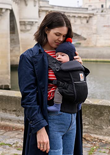 Ergobaby Adapt Babytrage für Neugeborene ab Geburt, 3 Positionen SoftFlex Mesh Ergonomische Babybauchtrage Rückentrage Baby Tragetasche, Onyx Black