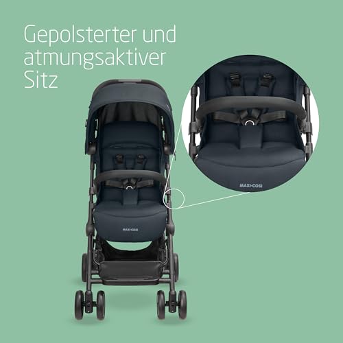 Maxi Cosi Lara2 Baby Kinderwagen, 0–4 Jahre, 0–22 kg, federleichter, kompakter Buggy, 3 Liegepositionen, flache Liegeposition, klein zusammenklappbar, Schultergurt, Essential Graphite