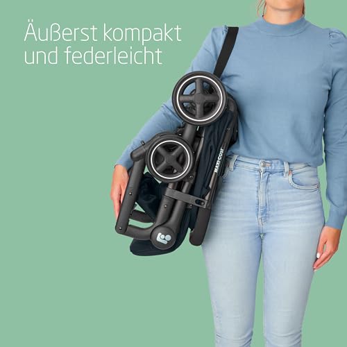 Maxi Cosi Lara2 Baby Kinderwagen, 0–4 Jahre, 0–22 kg, federleichter, kompakter Buggy, 3 Liegepositionen, flache Liegeposition, klein zusammenklappbar, Schultergurt, Essential Graphite