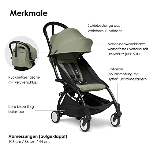 BABYZEN YOYO2 Kinderwagen (Kinderwagengestell Black und 6  Textile Set Olive)   Inklusive Gurt, Rückenlehne, Verdeckbügel, Schultergurt, Aufbewahrungstasche, Sitzpolster und farbgleichem Verdeck