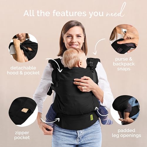 Boba X Babytrage Neugeborene ab Geburt   2 Tragepositionen Mit Blick zum Baby und als Rucksack Kindertrage 3 20kg, Mit Kreuzbaren Trägern, Inklusive Schlafkapuze als Sonnenschutz (Black Beauty)