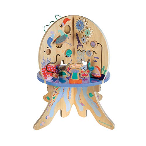 Manhattan Toy Deep Sea Adventure Aktivitätszentrum für hölzerne Kleinkinder mit klappernden Muscheln, sich drehenden Zahnrädern, Segelflugzeugen und Perlenläufen