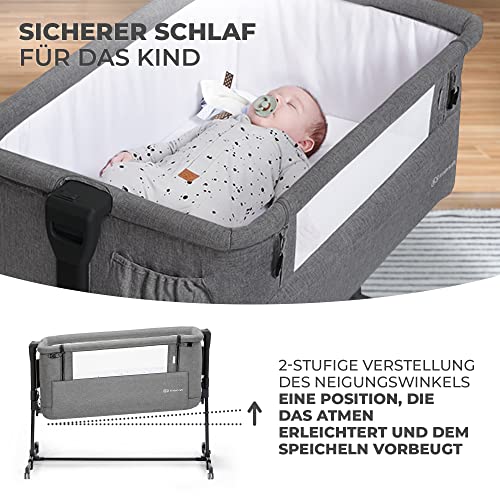Kinderkraft NESTE GROW 3 in 1 Babybett, Beistellbett baby, Kinderbett ab Geburt für 2 Jahre, mit Matratze Transporttasche Rollen, Höhenverstellung in 5 Stufen, verstellbaren Matratzenwinkel, Grau
