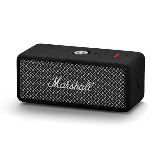 Marshall Emberton II tragbare Bluetooth Lautsprecher, kabellos, koppelbar, IP67 Staub und wasserfest, über 30 Stunden Spielzeit, Schnellladung, Innen  und Außenlautsprecher   Schwarz und Stahl