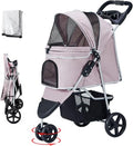 Joyfultails Hundewagen Hundebuggy Bis15kg, Faltbarer Hundewagen mit Aufbewahrungskorb, Netzfenster, Hundetrolley für Kleine und Mittle Hunde Regenschutzabdeckung Jogger Katzenbuggy rosa