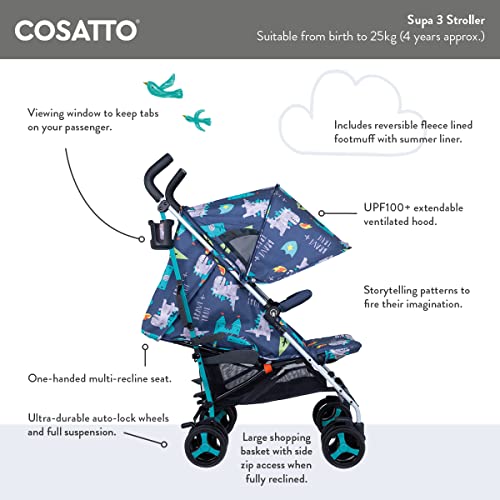 Cosatto Supa 3 Pushchair – Lightweight Stroller from Birth to 25kg   Compact Fold, Shopping Basket, Footmuff (Dragon Kingdom)