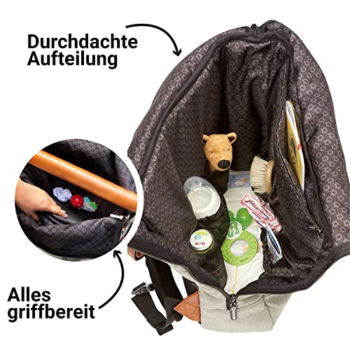 Gesslein 155 großer Wickelrucksack Wickeltasche mit einem Volumen von 30,5l! Zubehör und Kinderwagenbefestigung inkl., Anthrazit, XL