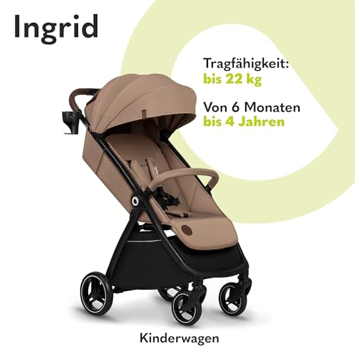 LIONELO INGRID Kinderwagen bis 22 kg von 6 Monaten bis 4 Jahren Große 360° schwenkbare Räder Volle Federung Einhändig zusammenklappbar Verstellbare Rückenlehne und Fußstütze Großes XXL Verdeck