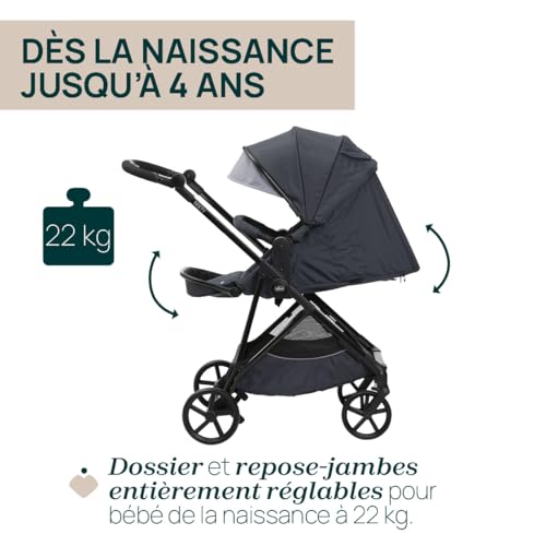 Chicco Kinderwagen Seety, Leicht und kompakt, von 0 Monaten bis 4 Jahren, bis 22 kg, faltbar, verstellbare Rückenlehne, automatischer 1 Stufen Verschluss, Sonnendach und Regenschutz
