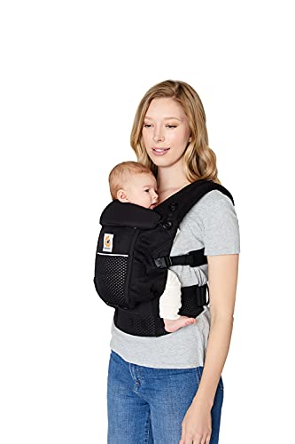 Ergobaby Adapt Babytrage für Neugeborene ab Geburt, 3 Positionen SoftFlex Mesh Ergonomische Babybauchtrage Rückentrage Baby Tragetasche, Onyx Black