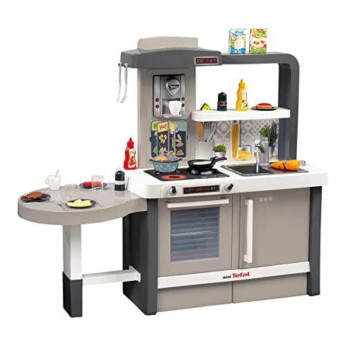 Smoby   Tefal Evo Küche – mitwachsende Kinderküche mit Spüle, Herd, Essecke, viel Zubehör, Wasserhahn mit Wasser Pump Funktion, magischer Pancake Pfanne