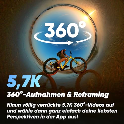 Insta360 X3   Wasserdichte 360° Actionkamera mit 1/2" Sensor, 5,7K 360°, 72MP 360° Fotos, Stabilisierung, 2,29" Touchscreen, Vibrationsfeedback, KI Bearbeitung, Live Streaming, Sprachsteuerung