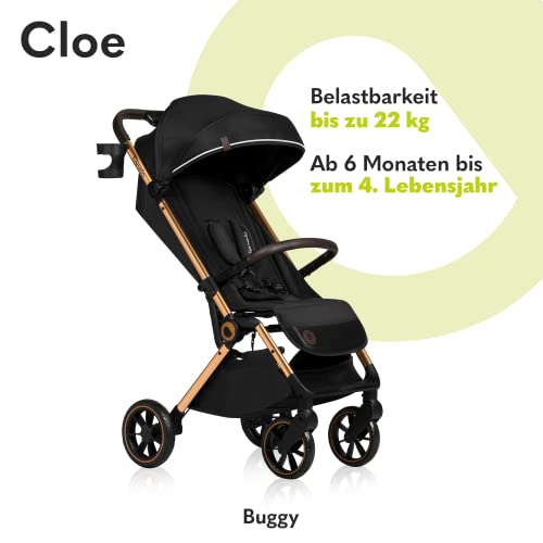 LIONELO Cloe Zusammenklappbarer Kinderwagen bis zu 22 kg, Verstellbare Rückenlehne Schlaffunktion, 5 Punkt Gurt Große Schwenkräder Moskitonetz Becherhalter Leichtgewicht Kompakt Wasserdicht (Schwarz)