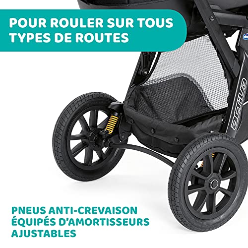 Chicco Activ3 Kinderwagen mit 3 Rädern, leicht zu fahren in jedem Gelände, breiter Sitz, verstellbare Rückenlehne, praktischer Verschluss, verstellbare Stoßdämpfer, 0 Monate , Jet Black