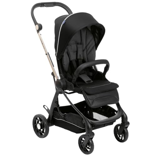 Chicco One4Ever Leichter und kompakter Kinderwagen 0 Monate bis 4 Jahre, maximale Belastbarkeit 22kg, faltbar, verstellbare Rückenlehne, Automatikverschluss, Sonnen  und Regenschutz, Schwarz