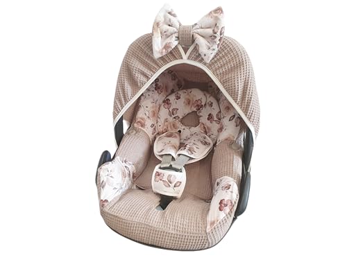 Babyschalenbezug Sommerbezug Maxi Cosi Pebble oder Cabriofix Rosen beige (Komplettset)
