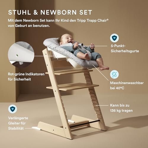 Stokke Tripp Trapp Hochstuhl, Storm Grey (inklusive Stuhl &amp; Baby Set2) mit Newborn Set   Sicheres, verstellbares, ergonomisches Design